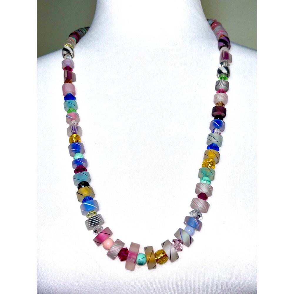 Vintage Artisan Multicolor Furnace Art Smoked Glass Beaded Necklace